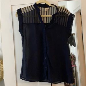 Navy blouse with cream stripes